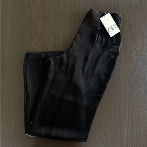 Zara Black Satin Wide-Leg Trousers